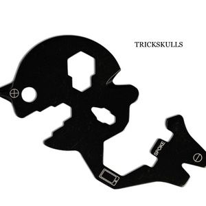 Black Stainless Skull Dog Tag Multi-tool Utility Necklace w 20in Box Chain New!
